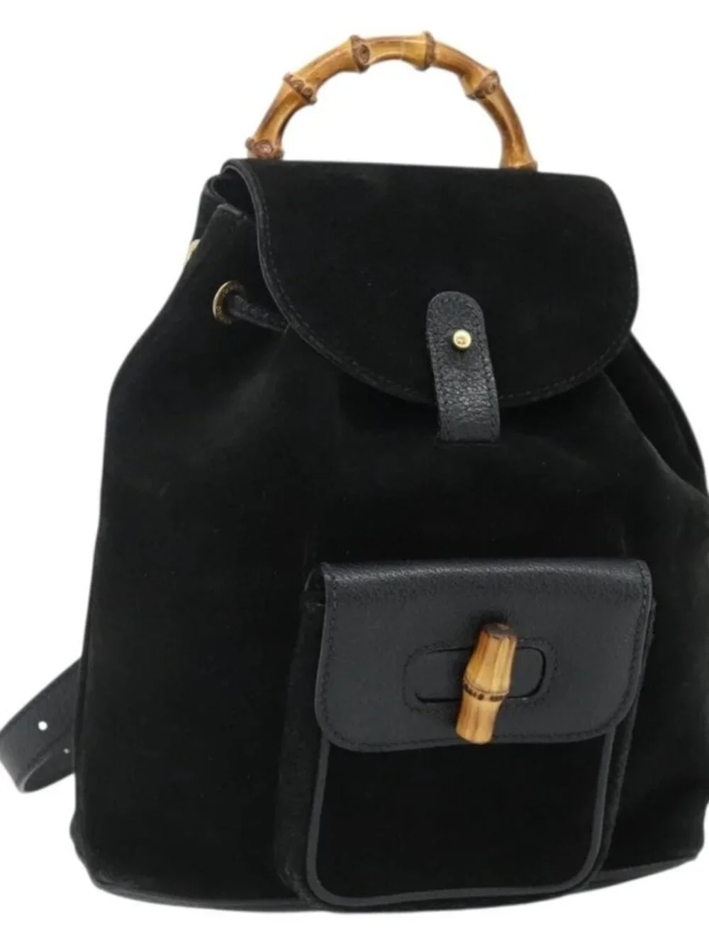GUCCI Bamboo Backpack Suede Black Gold 003 2034 0030 Auth 177116